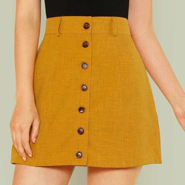 

Wide Waistband Button Up Skirt