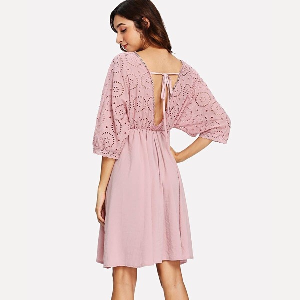

Open Back V Neckline Dress, Pink
