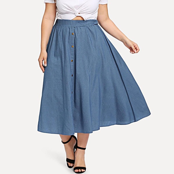 

Plus Denim Button Detail Skirt