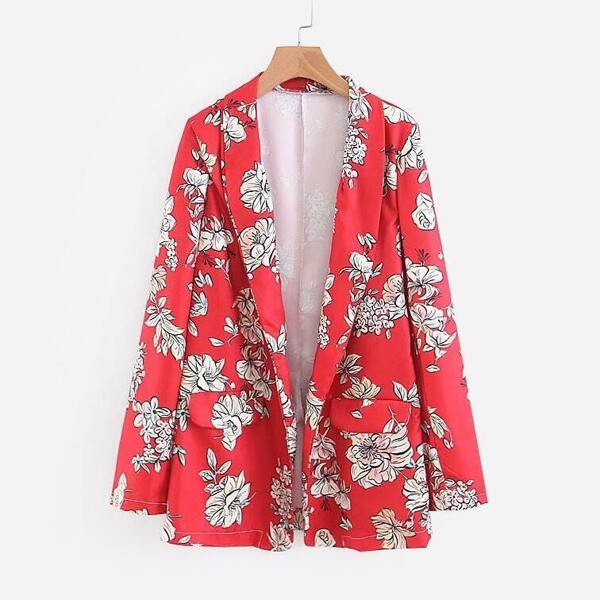 

All Over Florals Shawl Collar Blazer, Red