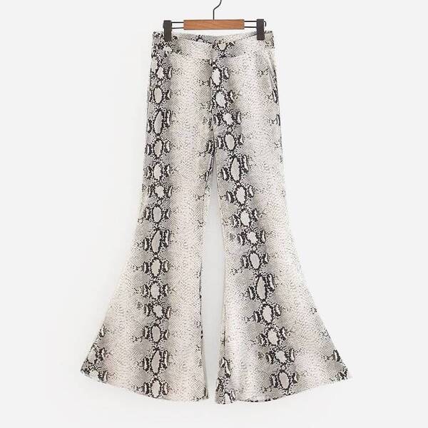 

Snakeskin Print Flare Pants, Grey