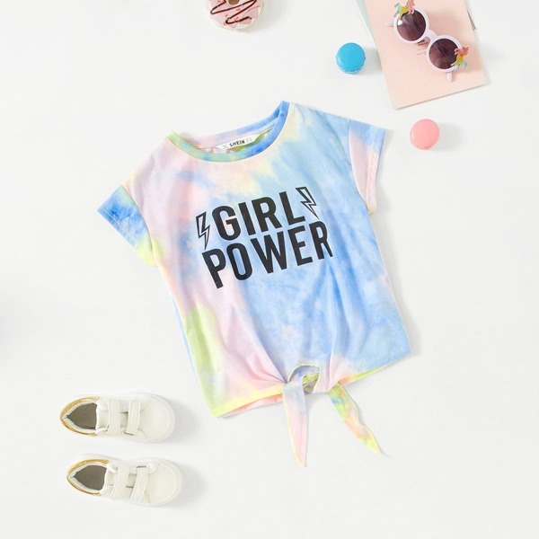 

Girls Tie Dye Letter Graphic Knot Top, Multicolor