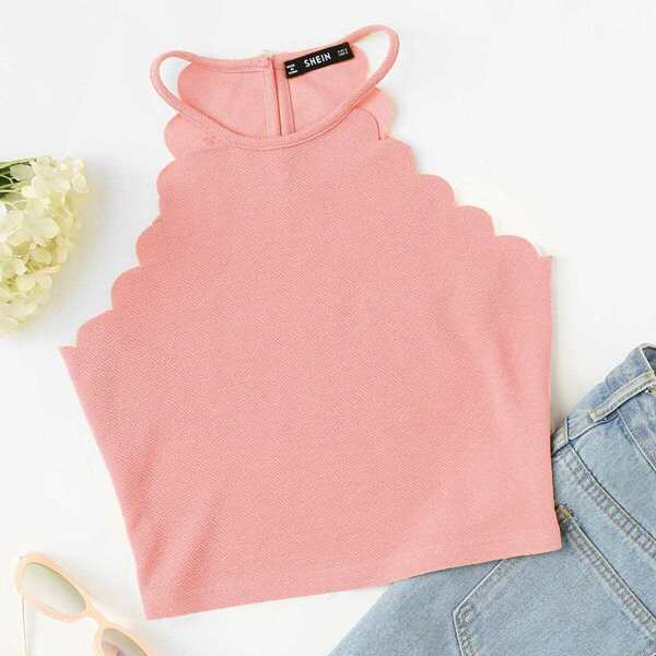 

Crop Scalloped Halter Top, Pink