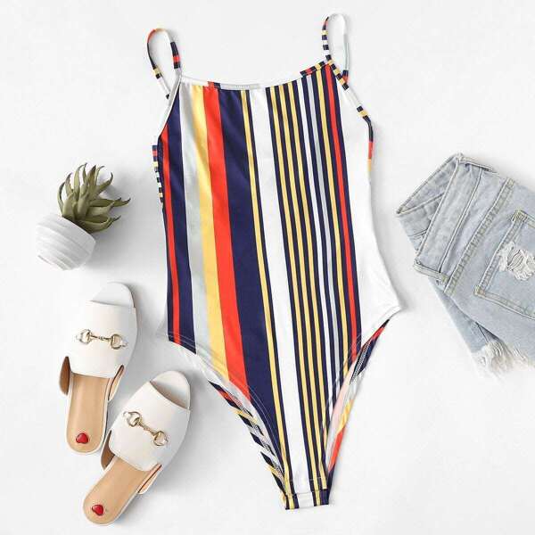 

Knot Back Striped Bodysuit, Multicolor