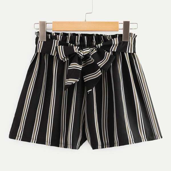 

Self Tie Waist Striped Shorts