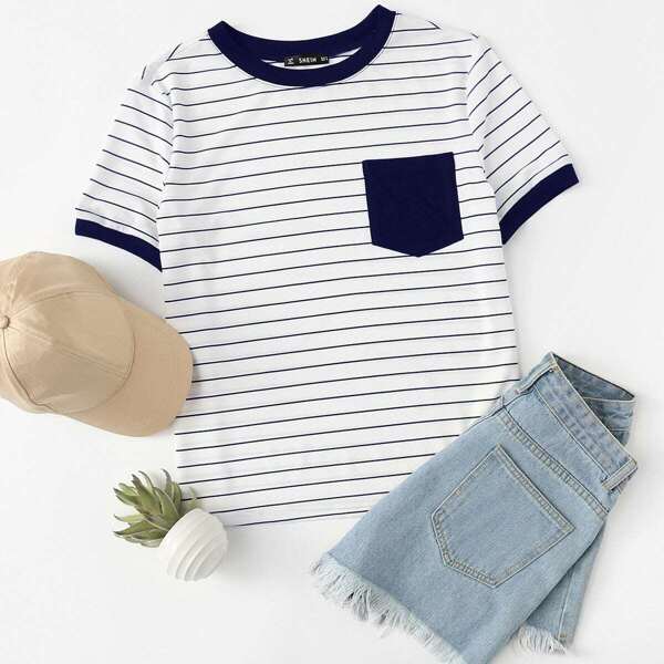 

Patch Pocket Striped Ringer Tee
