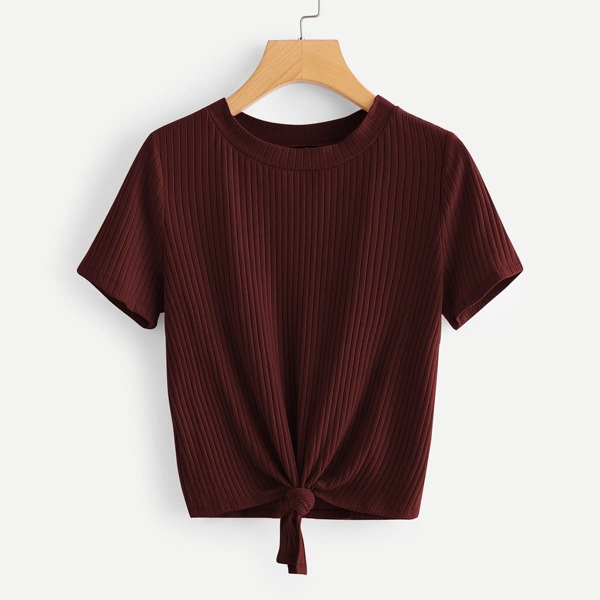 

Knot Front Solid Ribbed Tee