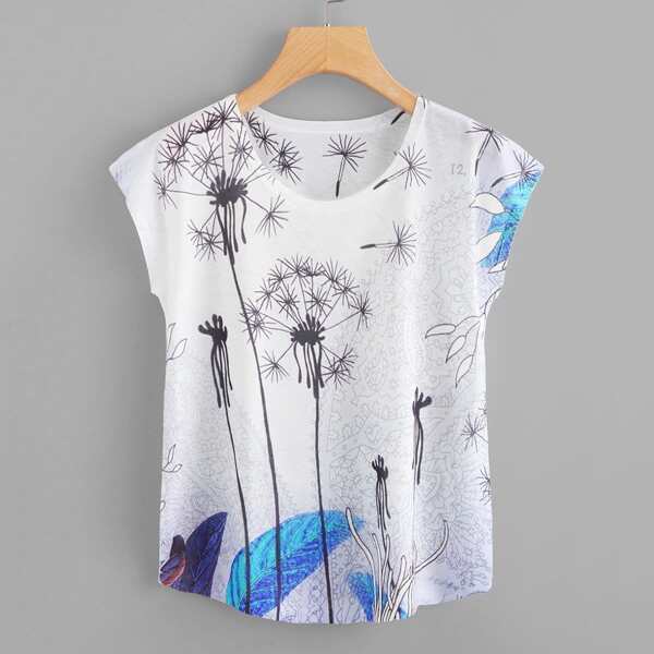 

Dandelion Print Dolman Sleeve Tee