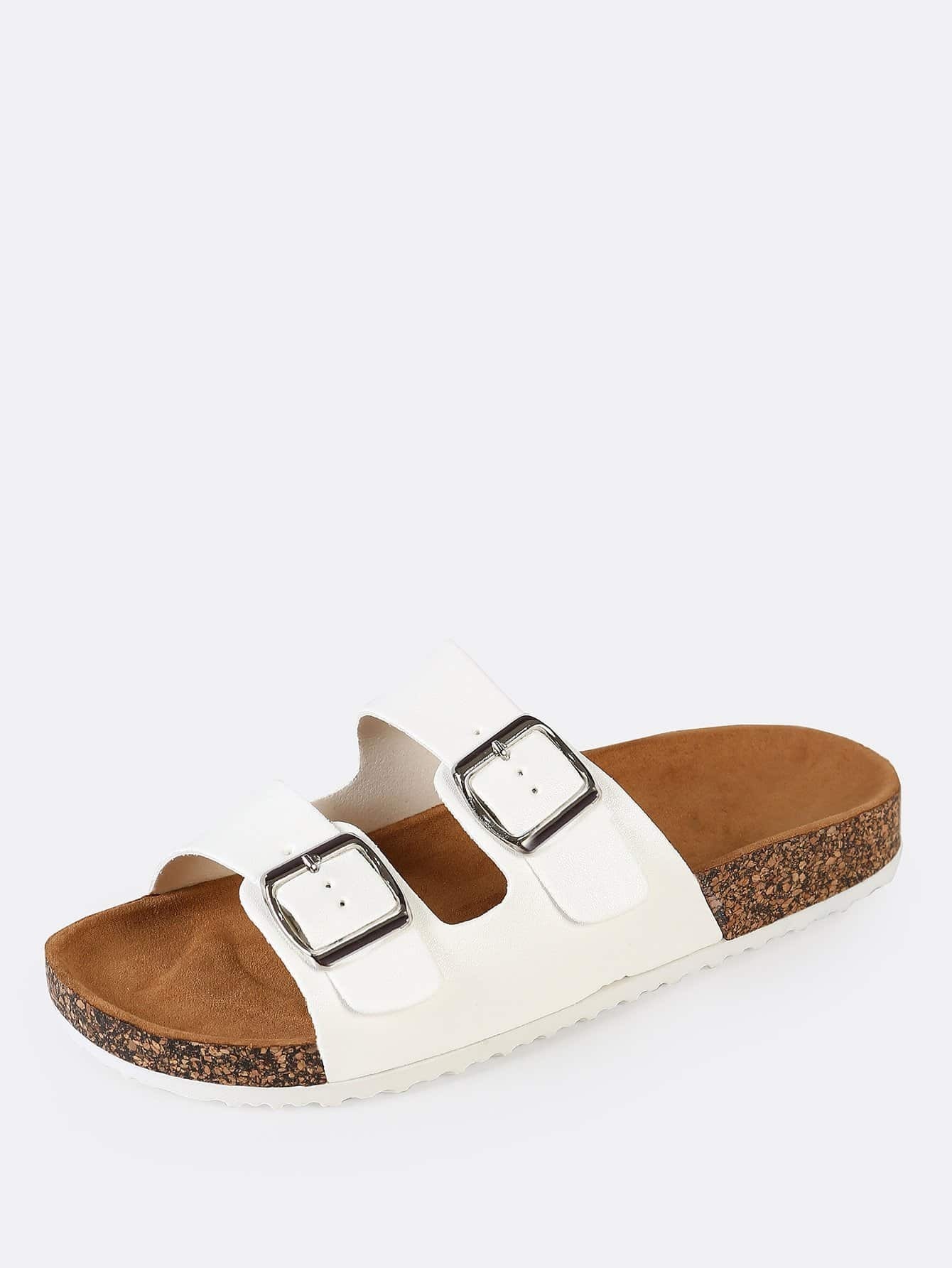 double buckle cork footbed slide sandal white