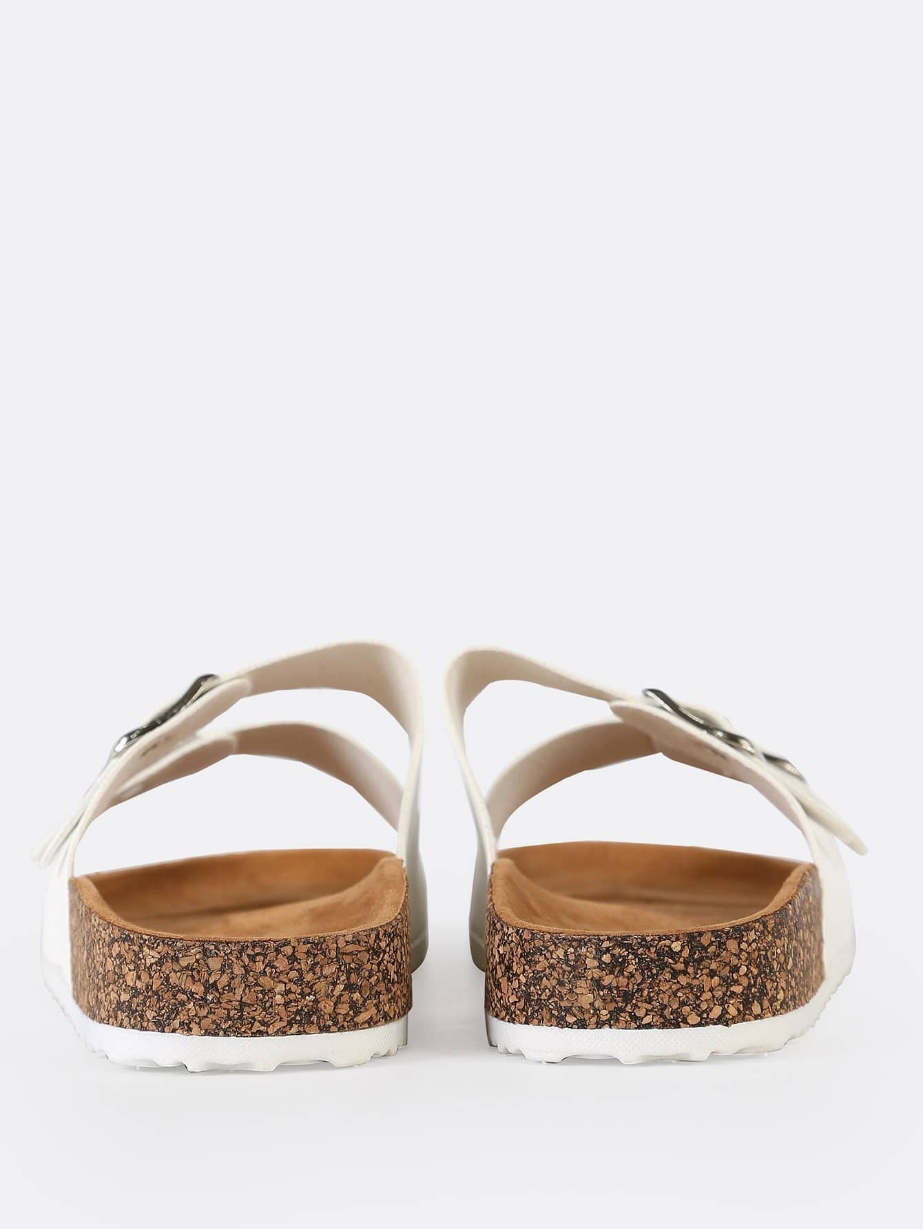 double buckle cork footbed slide sandal white