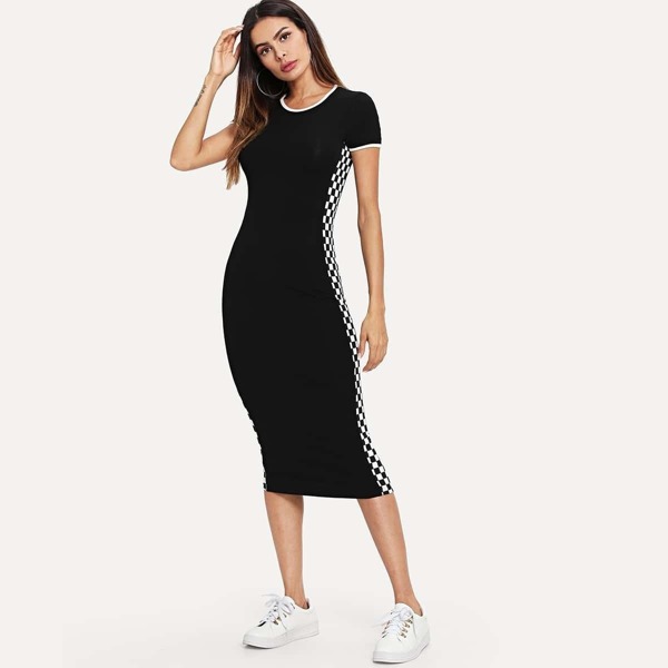 

Checkered Tape Ringer Tee Dress