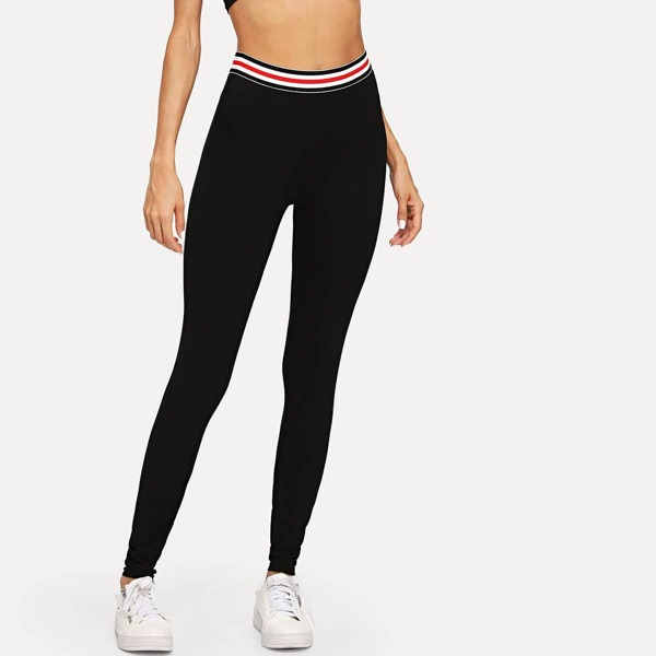 

Waist Striped Skinny Leggings, Black