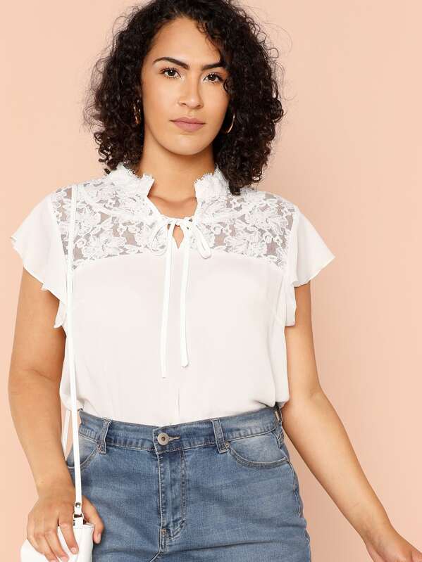 

Вышивка Mesh Insert Ruffle Blouse, Brianna Ruiz