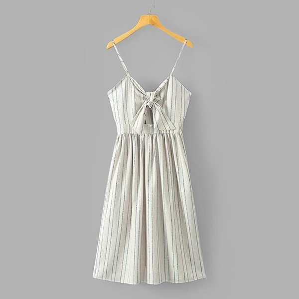 

Tie Front Striped Cami Dress, Beige