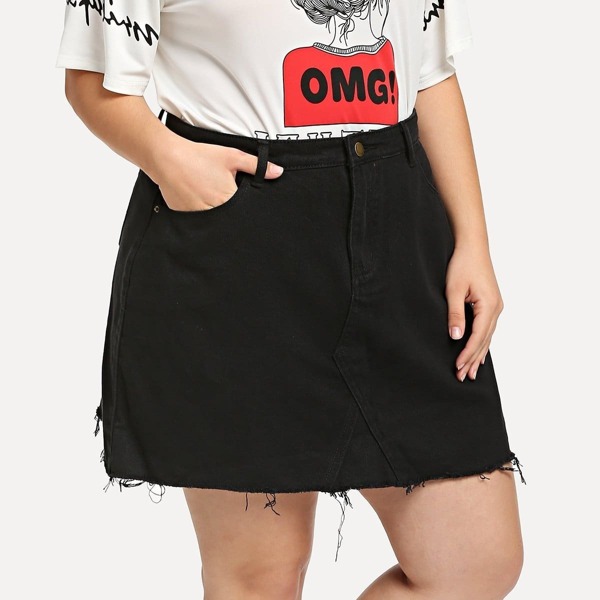 

Plus Overlap Split Front Denim Skirt