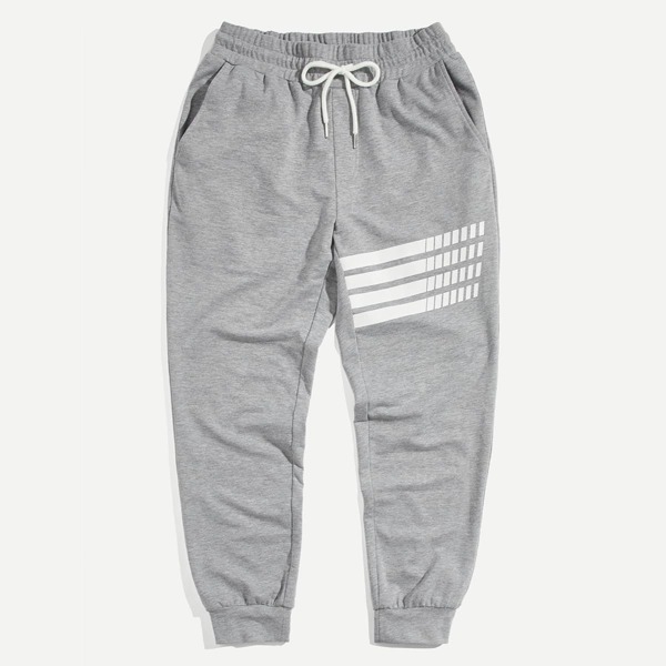 

Men Drawstring Waist and Elastic Hem Sweat Pants, Grey