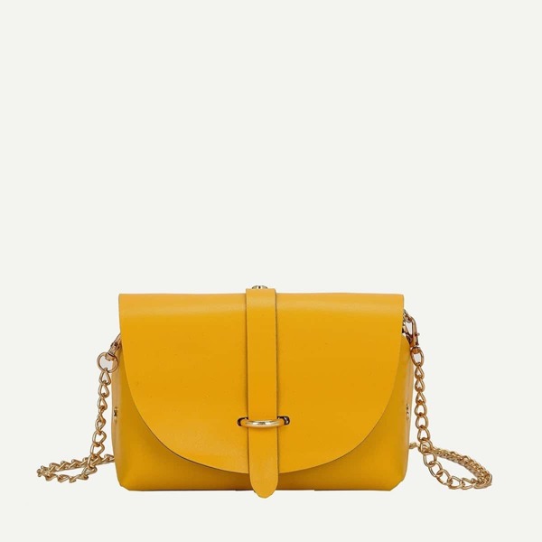 

Metal Detail Flap PU Chain Bag, Yellow
