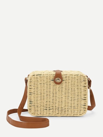 Twist Lock Woven Crossbody Bag Shein Sheinside