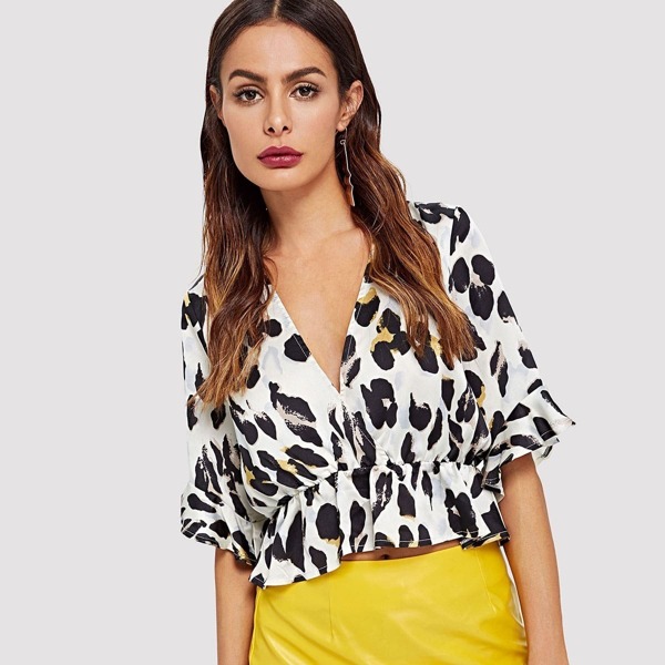 Leopard Print Ruffle Blouse