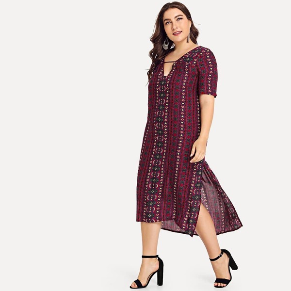 

Plus Geo Print Split Side Dress, Multicolor