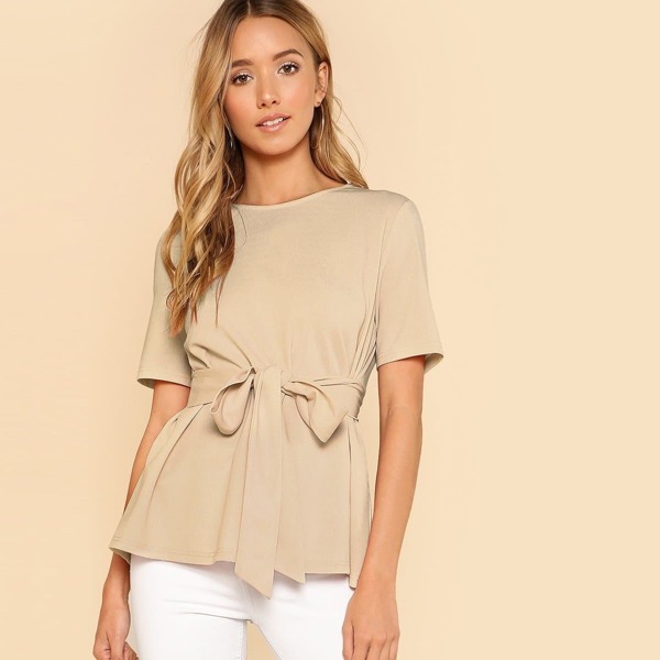 

Self Belt Keyhole Back Solid Top, Khaki