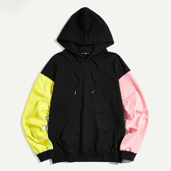 

Men Color Block Sleeve Pocket Hoodie Sweatshirt, Multicolor