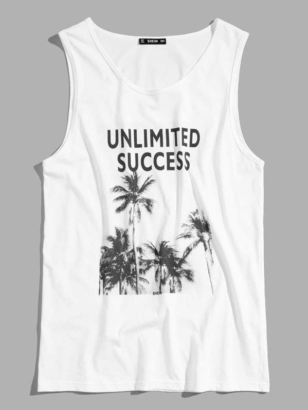 

Men Tree & Letter Graphic Tank Top, White