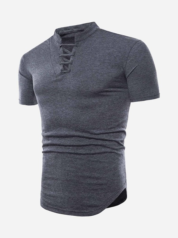 

Men Lace Up Solid T-shirt, Grey