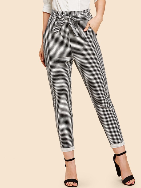 

Tie Waist Plaid Pants, Black and white, Julie H.