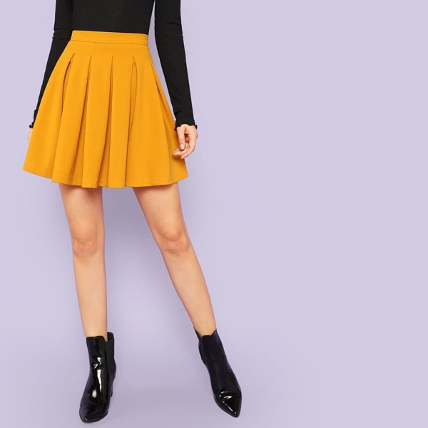 

Zip Back Pleated Solid Skirts