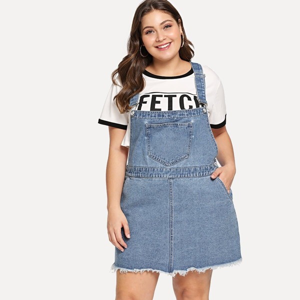

Plus Raw Hem Pocket Front Denim Dress