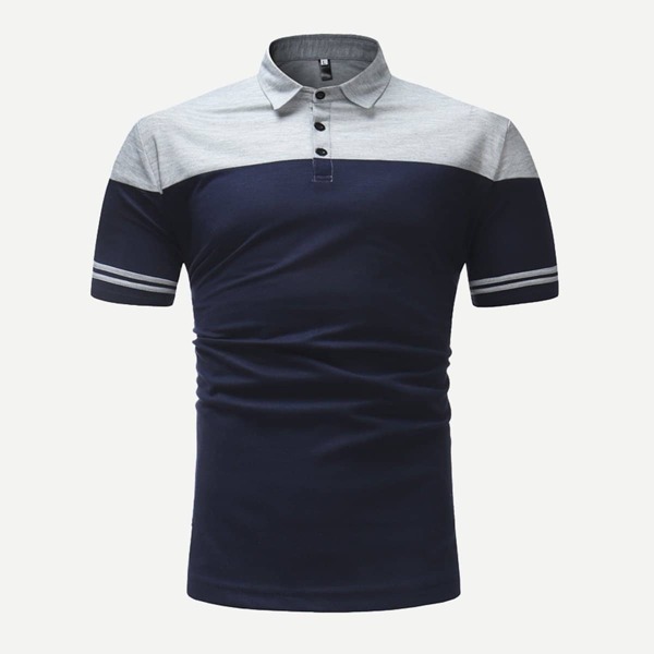 

Men Cut And Sew Panel Polo Shirt, Navy blue