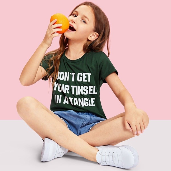 

Girls Slogan Graphic Tee, Green