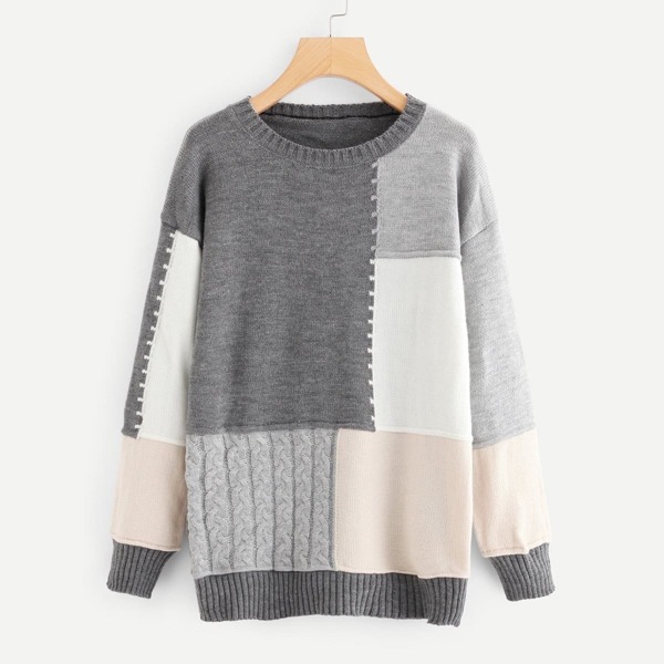 

Cut and Sew Drop Shoulder Sweater, Multicolor