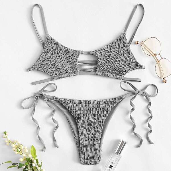 

Smocked Star Top With Tie Side Bikini Set