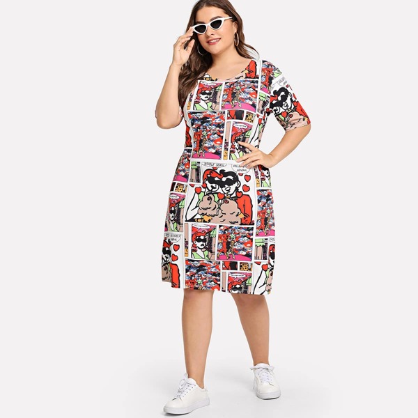 

Plus All Over Comic Graphic Dress