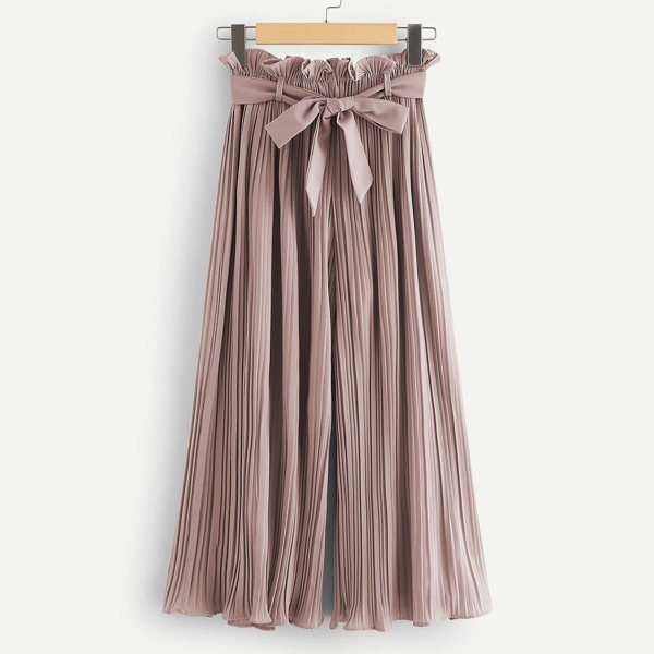 

Paperbag Waist Belted Pleated Pants, Pink