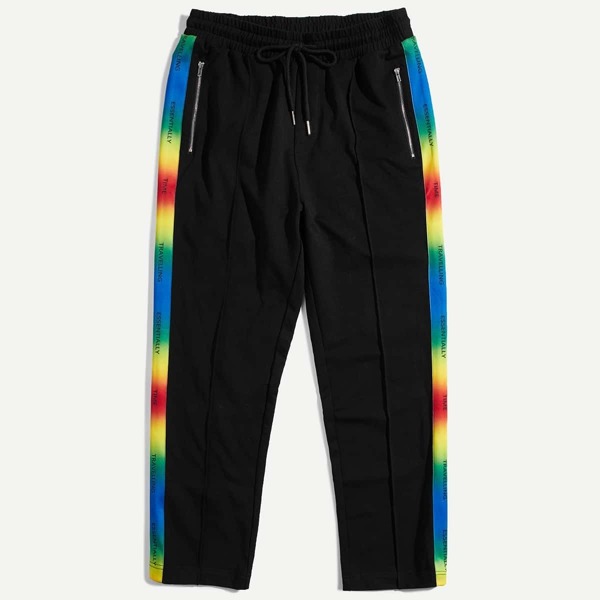 

Men Waist Drawstring Zip Striped Joggers