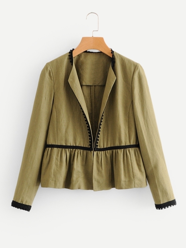 

Контраст кружево Ruffle Hem Coat, null