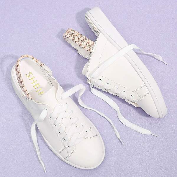 

Lace Up Round Toe PU Sneakers, White