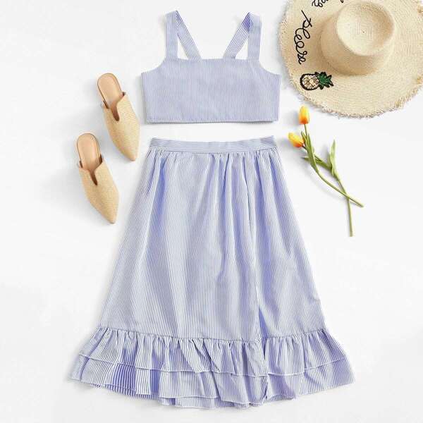 

Knot Back Striped Cami With Skirt