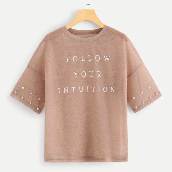 

Pearl Beading Semi Sheer Glitter T-shirt
