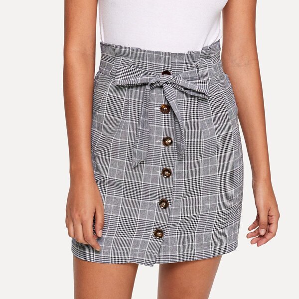 

Кнопка Up Knot Front Plaid Юбка, Серые