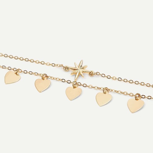 

Metal Heart Layered Chain Anklet, Gold