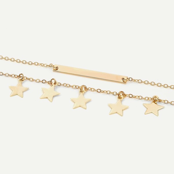 

Bar & Star Layered Chain Anklet, Gold