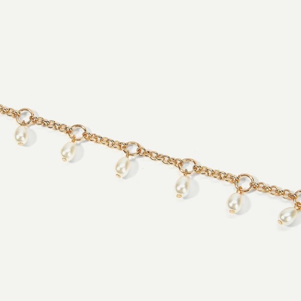 

Faux Pearl Decorated Chain Anklet, Gold