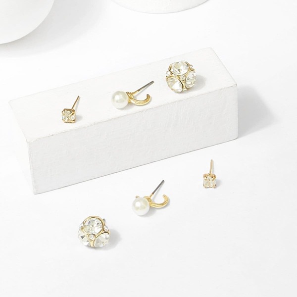 

Rhinestone Stud Earrings 3pairs