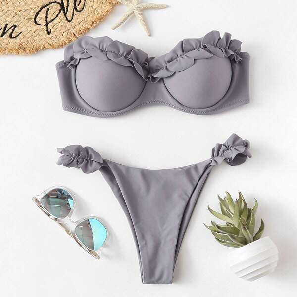 

Frill Trim Bandeau Bikini Set