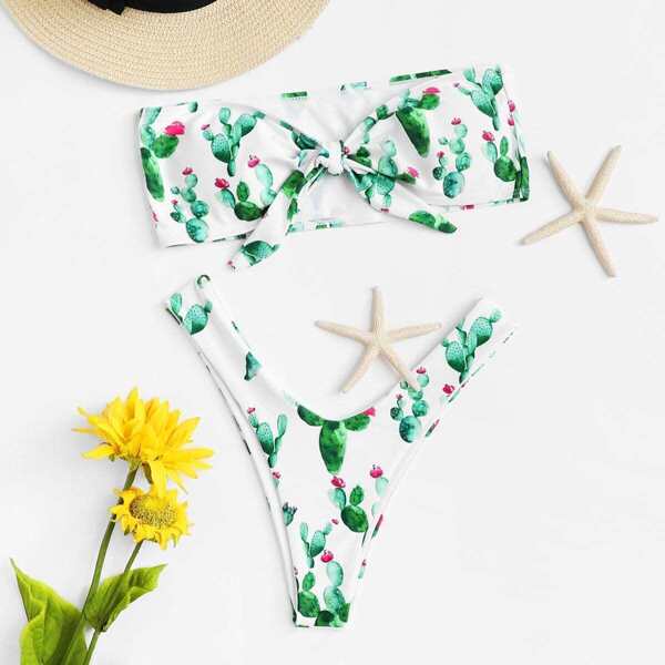 

Cactus Print Knot Front Bikini Set