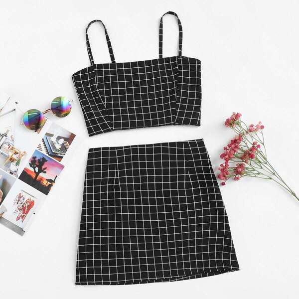 

Checked Crop Cami Top With Skirt